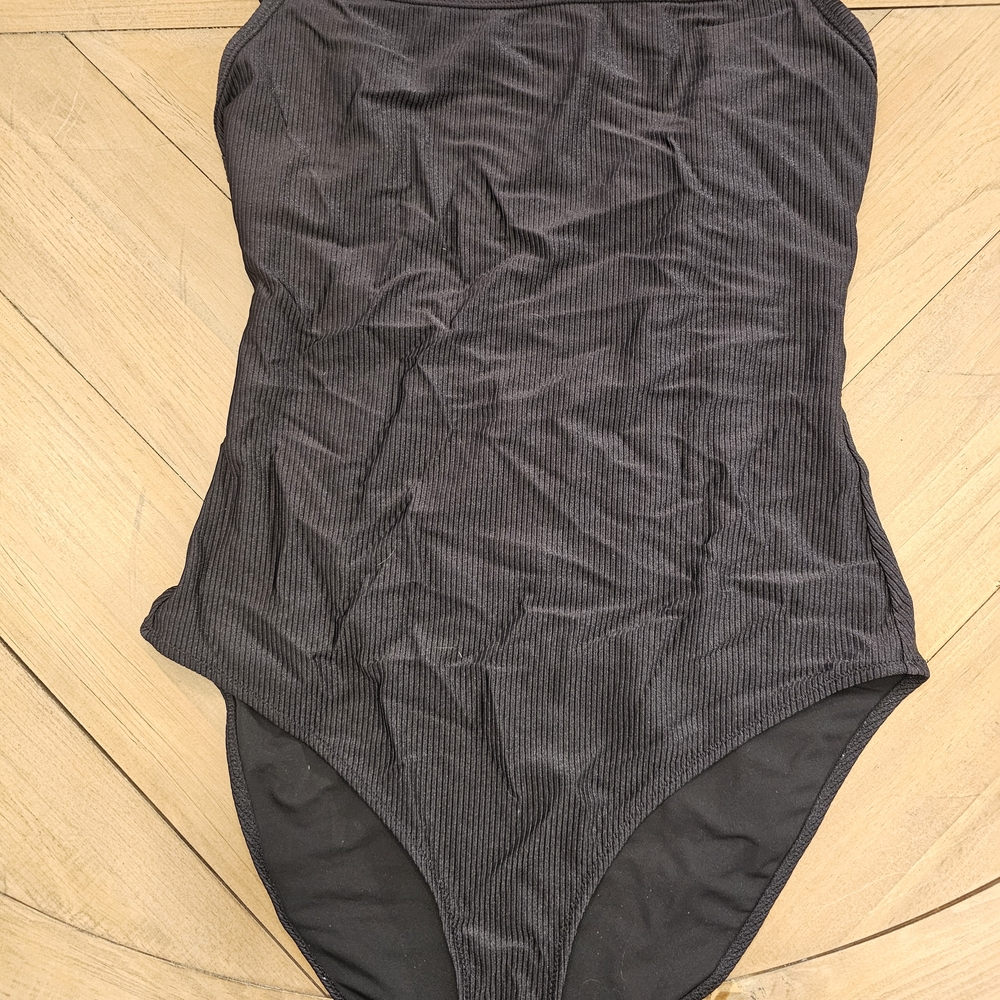 Aerie Black Ribbed One-Piece Swimsuit